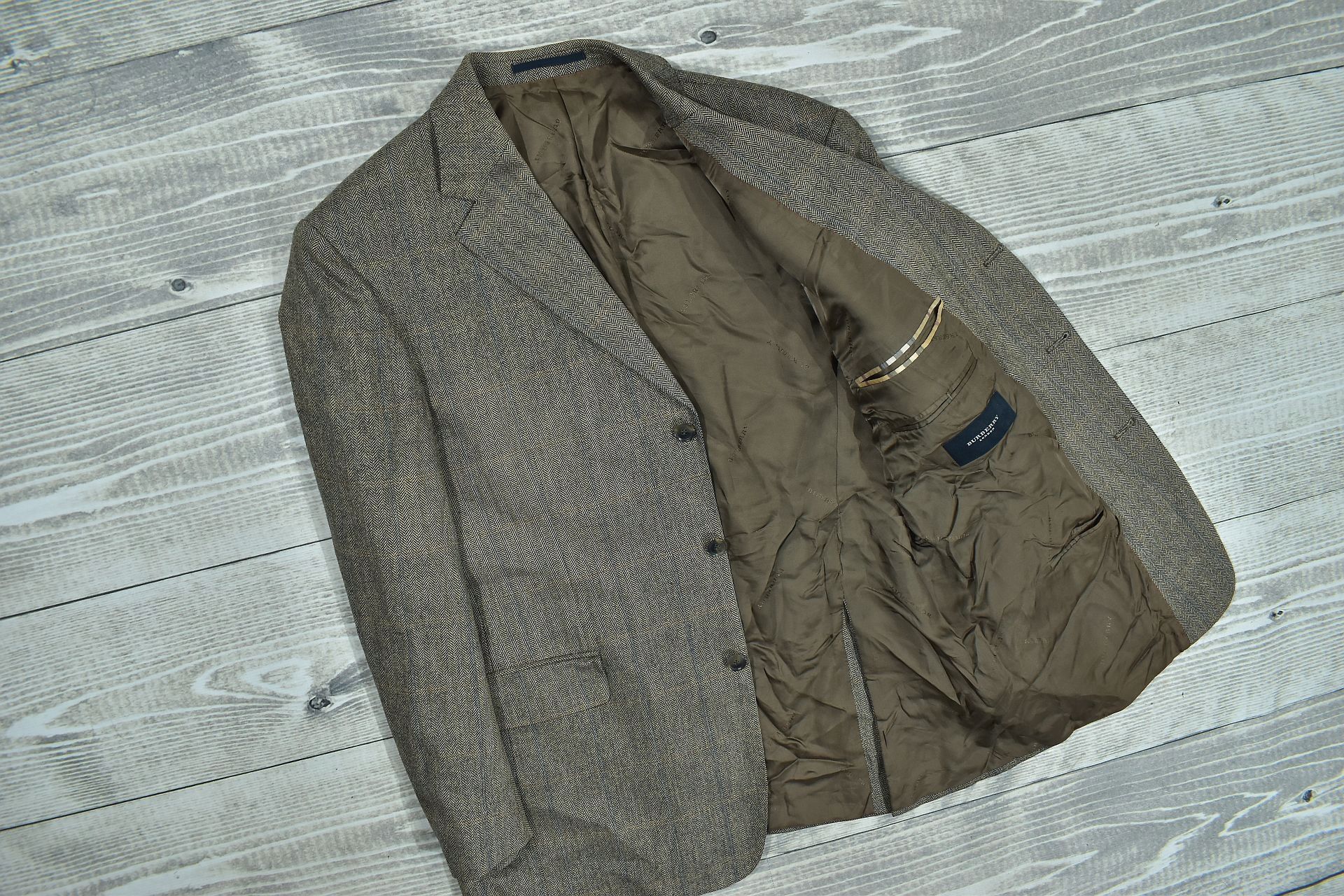Burberry Wełniana Marynarka Męska Jodełka 26 52