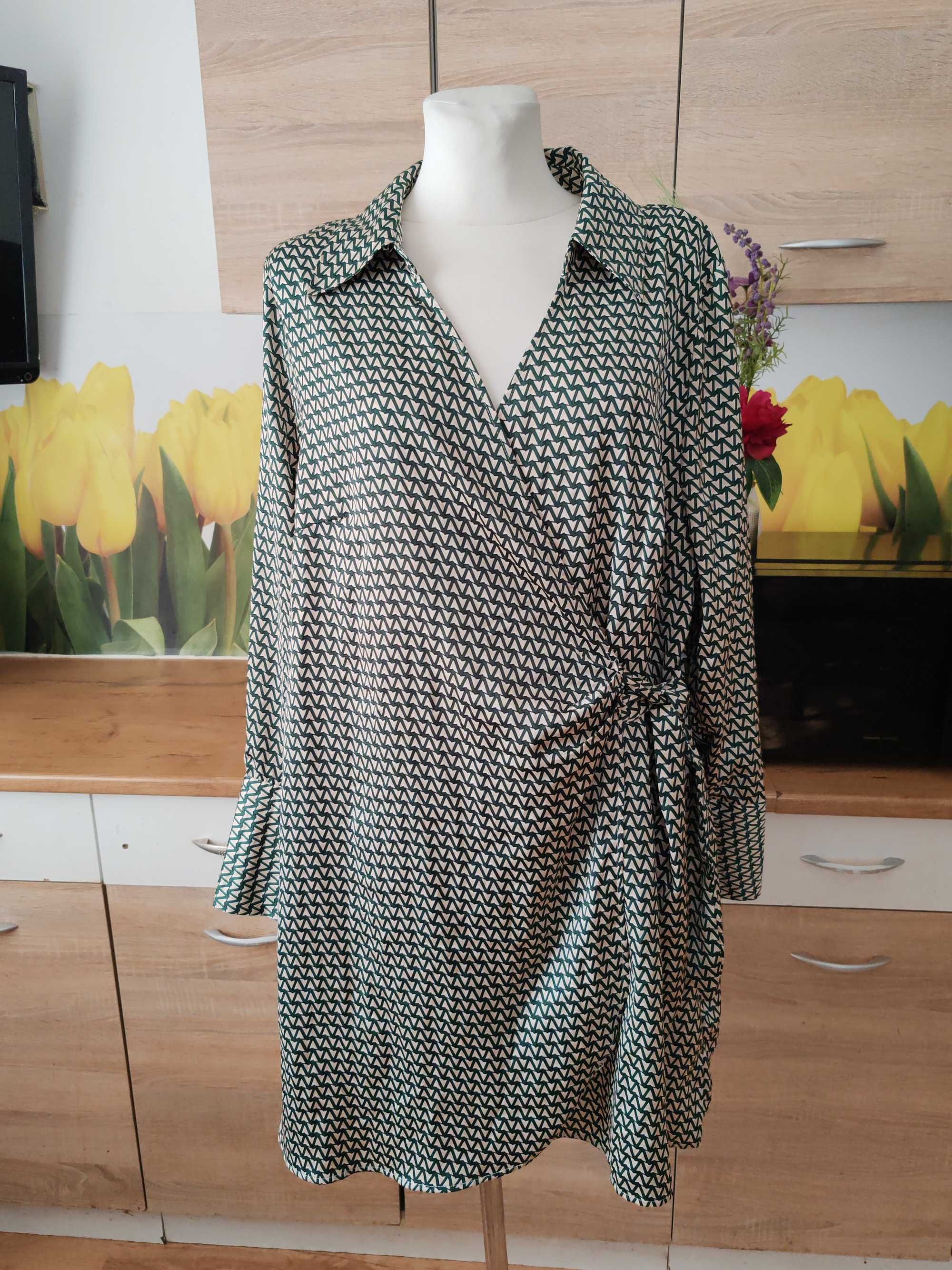 Ciekawa kopertowa sukienka H&M rozmiar ok 44/46 poliester