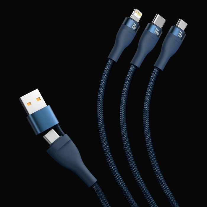 Kabel Baseus Flash Series II USB Typ C/A/L/M 100W 1,2m Niebieski