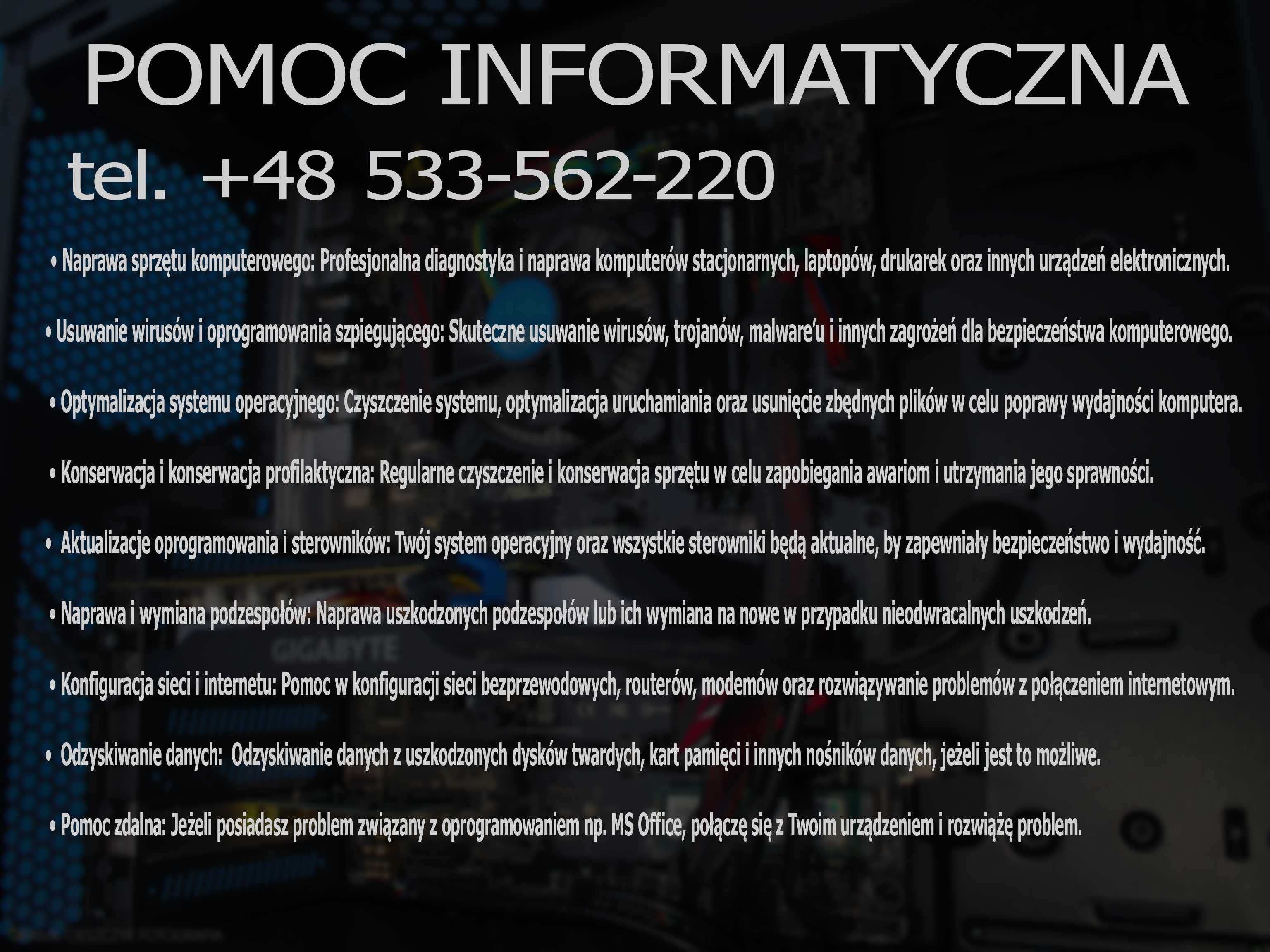 Pomoc informatyka, naprawa, diagnostyka, pomoc zdalna