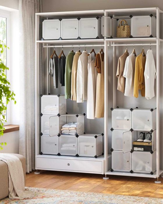 SONGMICS Modułowy Organizer Szafa 16 Kostek z Drzwiczkami – DIY