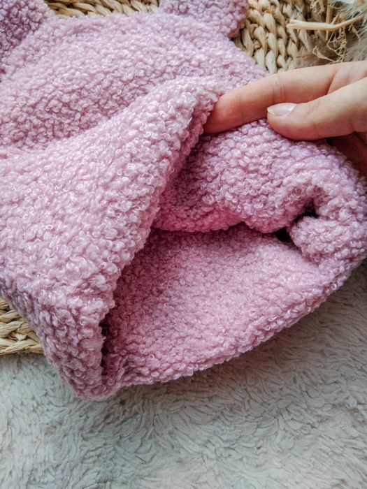 Komplet zimowy baranek pudrowy róż