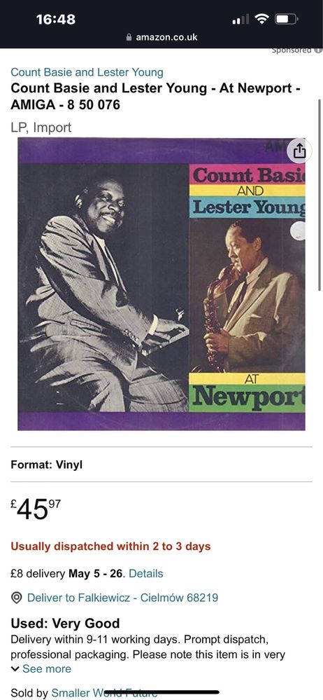 Виниловая пластинка Count Basie and Lester Young - At Newport - AMIGA