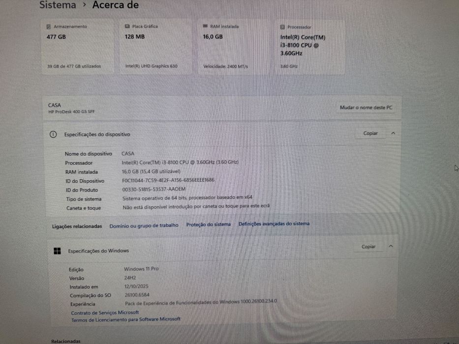 Computador Hp I3 8100, SSD 512 Windows 11 monitor 24” livama XB2483HSU