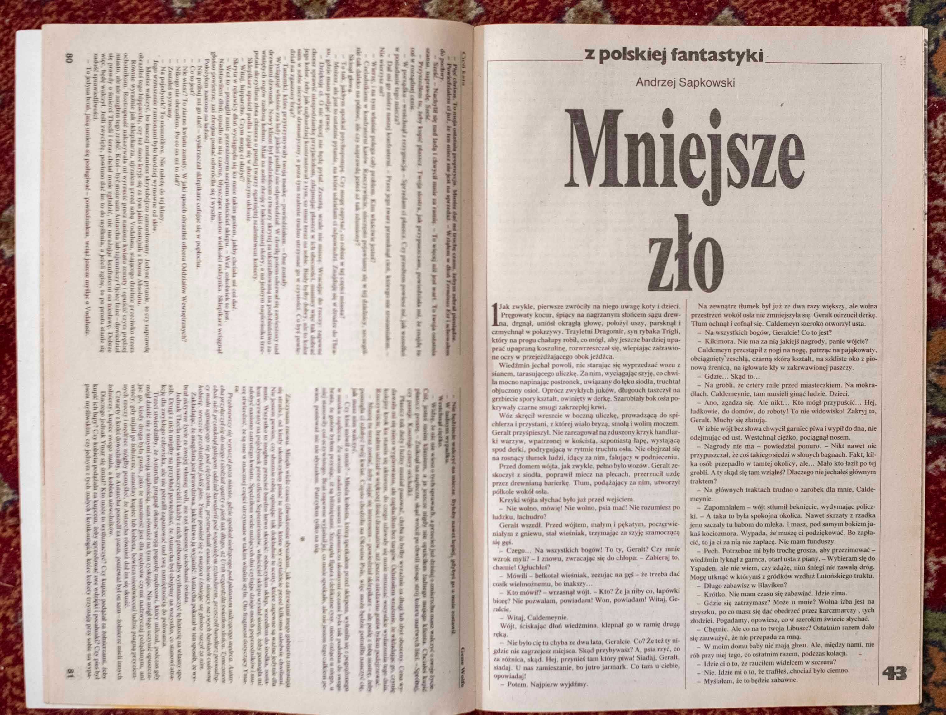 Fantastyka 90 3/1990 Sapkowski Wiedźmin Geralt Witcher Mniejsze Zło