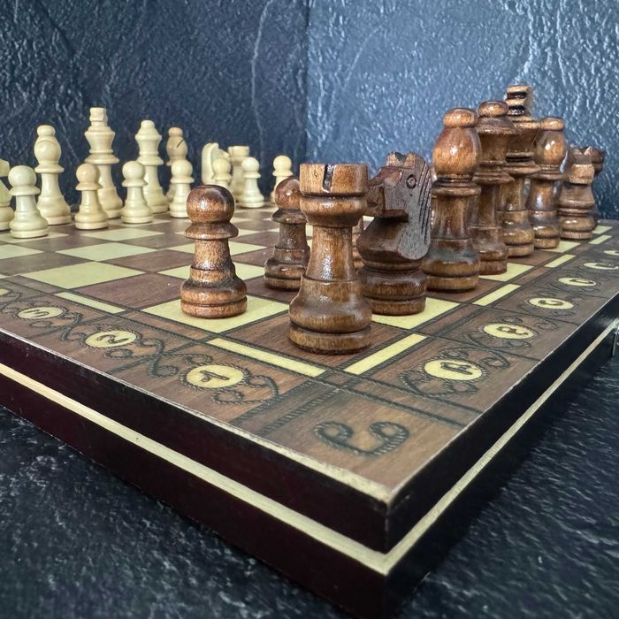 Шахматы, шашки, нарды 3 в 1 комплект с магнитом 7702 (доска 29x29 см)