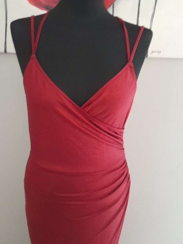 Sukienka długa maxi bordowa na ramiączkach S M 36 38 elegancka