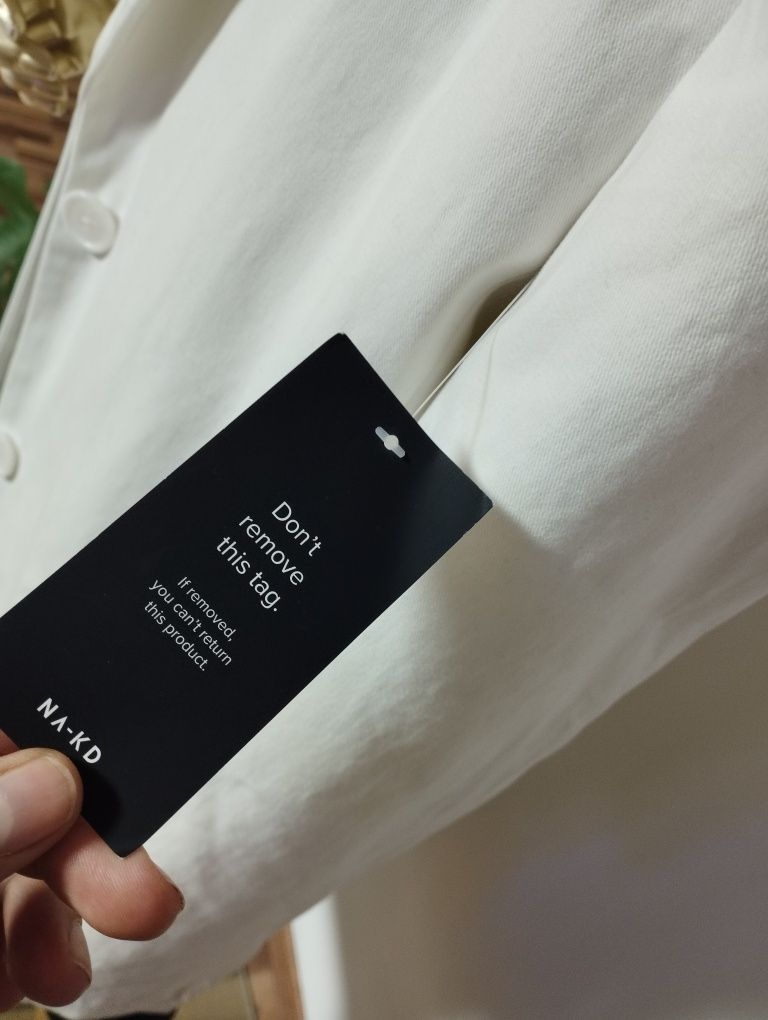 Biała długa marynarka oversize Basic Hollywood Glamour na-kd S | 36