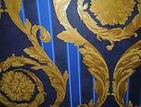 Tapety winylowe Versace ornament zloty niebieski zloty