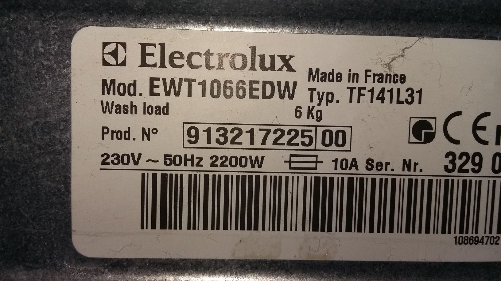 Electrolux ewt1066edw części.