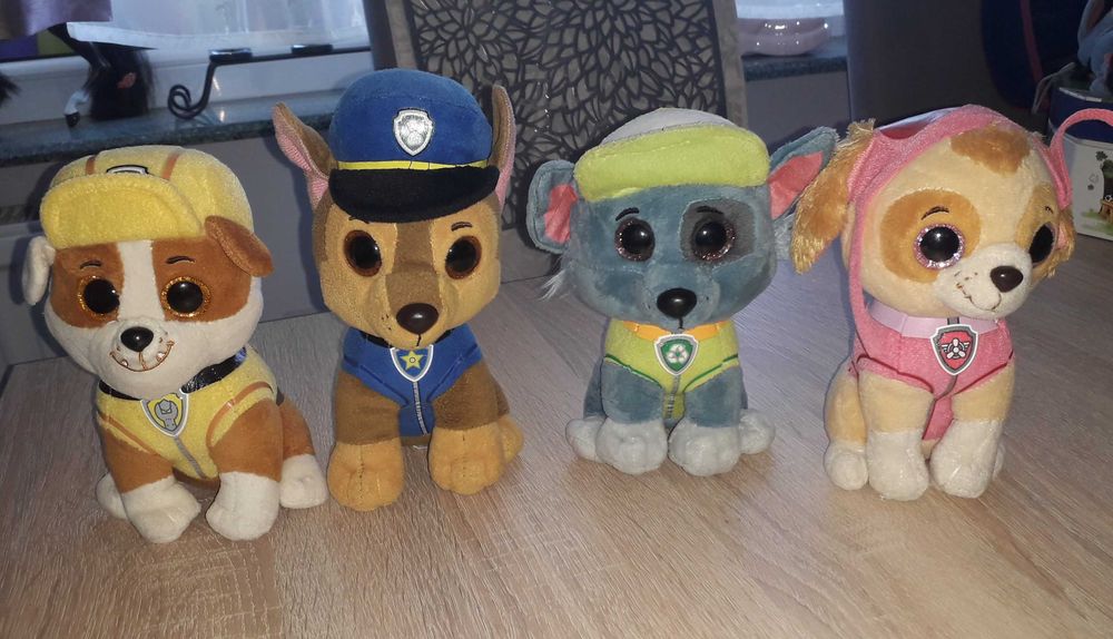 Maskotki Psi Patrol 4 sztuki, błyszczące oczy, TY