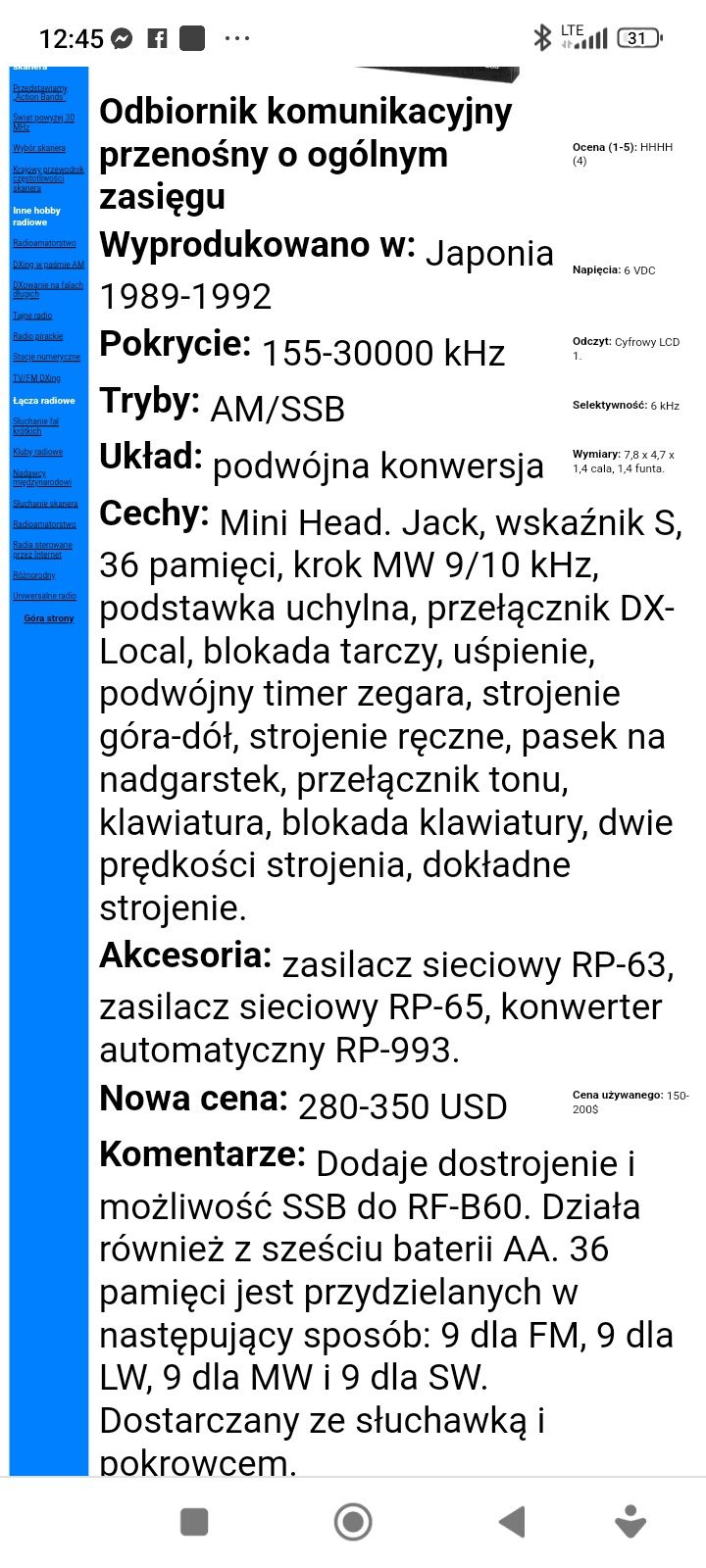 Radioodbiornik globalny Panasonic RF B60.