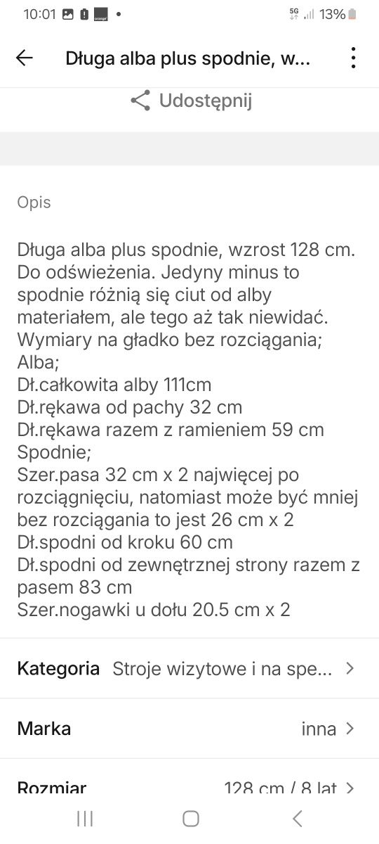 Alba długa plus spodnie, wzrost 128cm