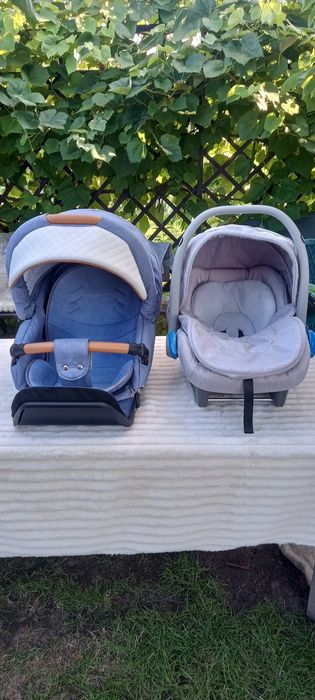 Wózek 3 w 1  niebiesko bialy