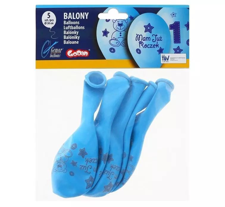 Balony Premium, Moje 1 urodziny, 12", niebieskie, 5 szt.
