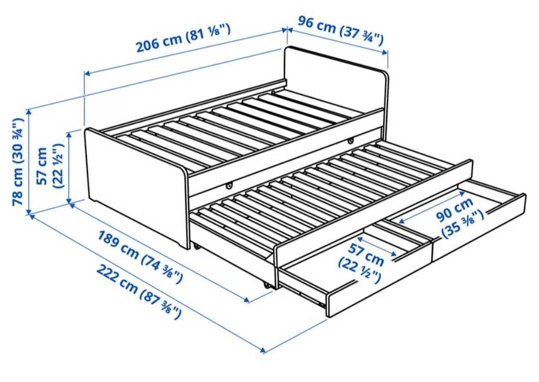 Cama individual + cama extra com colchões e gavetas arrumação