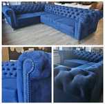 Narożnik sofa glamour granat indigo niebieski welur chesterfield