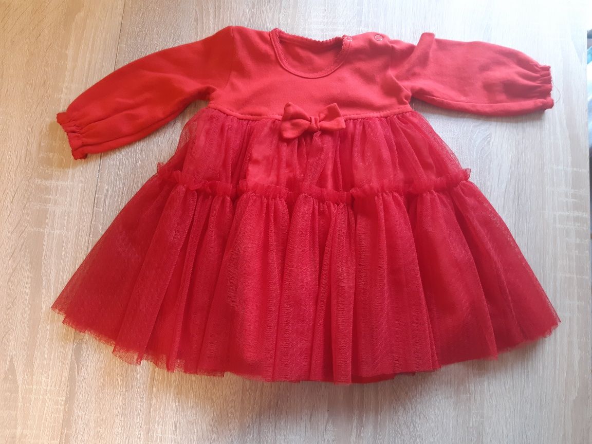 Elegancka sukienka body na święta czerwona bawełna + tiul 68