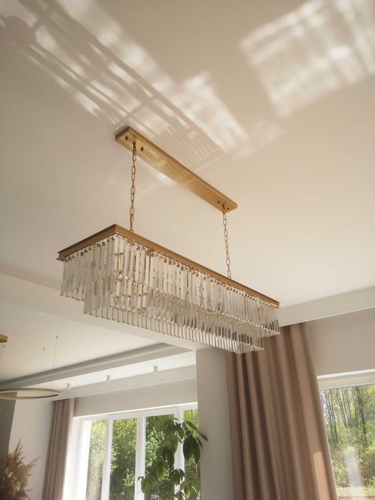 Piękny złoty żyrandol z kryształkami lampa nad stół 120cm