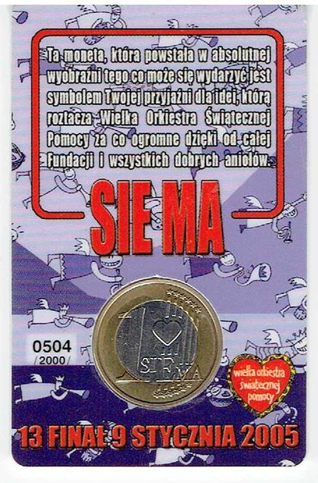 moneta 1 SIEMA nr 504/2000 WOŚP Owsiak Wielka Orkiestra Świątecznej Po