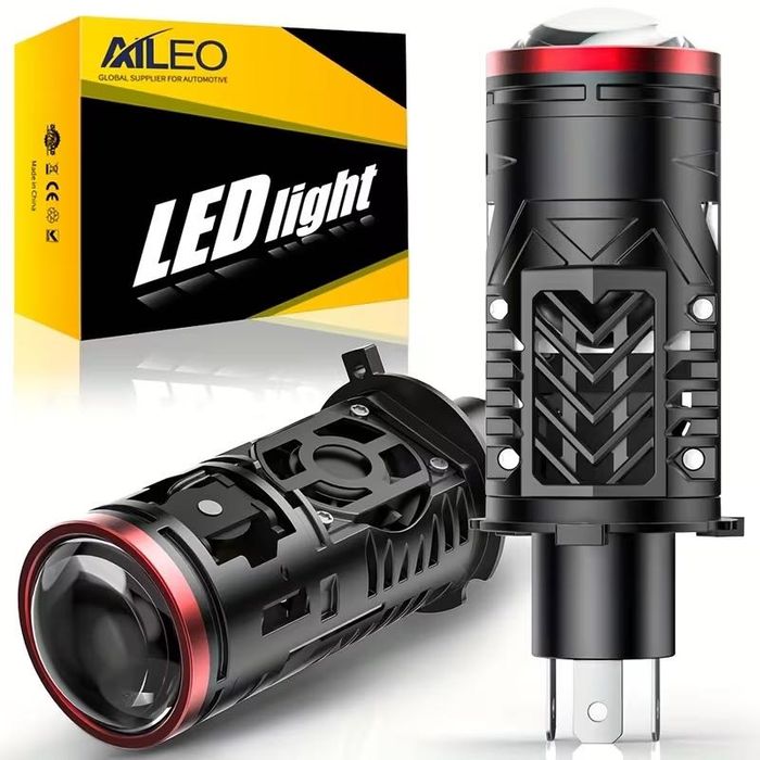 Міні LED лінзи AILEO H4 6000К 45–67Вт, з шторкою на дальнє світло