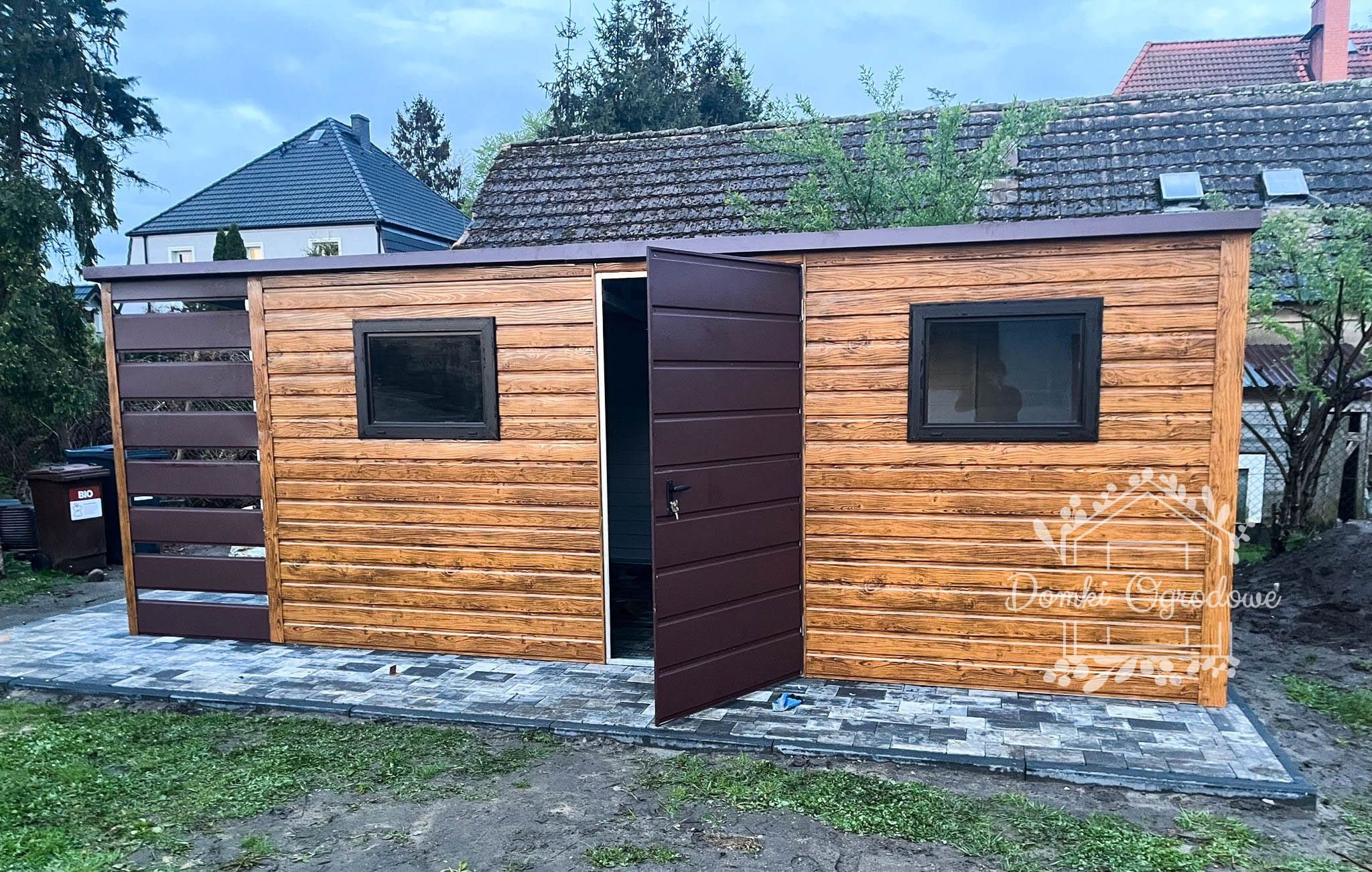Domek Ogrodowy 5x2,5m Wiata 1,5m Jasny orzech - Drewnopodobny  ID558