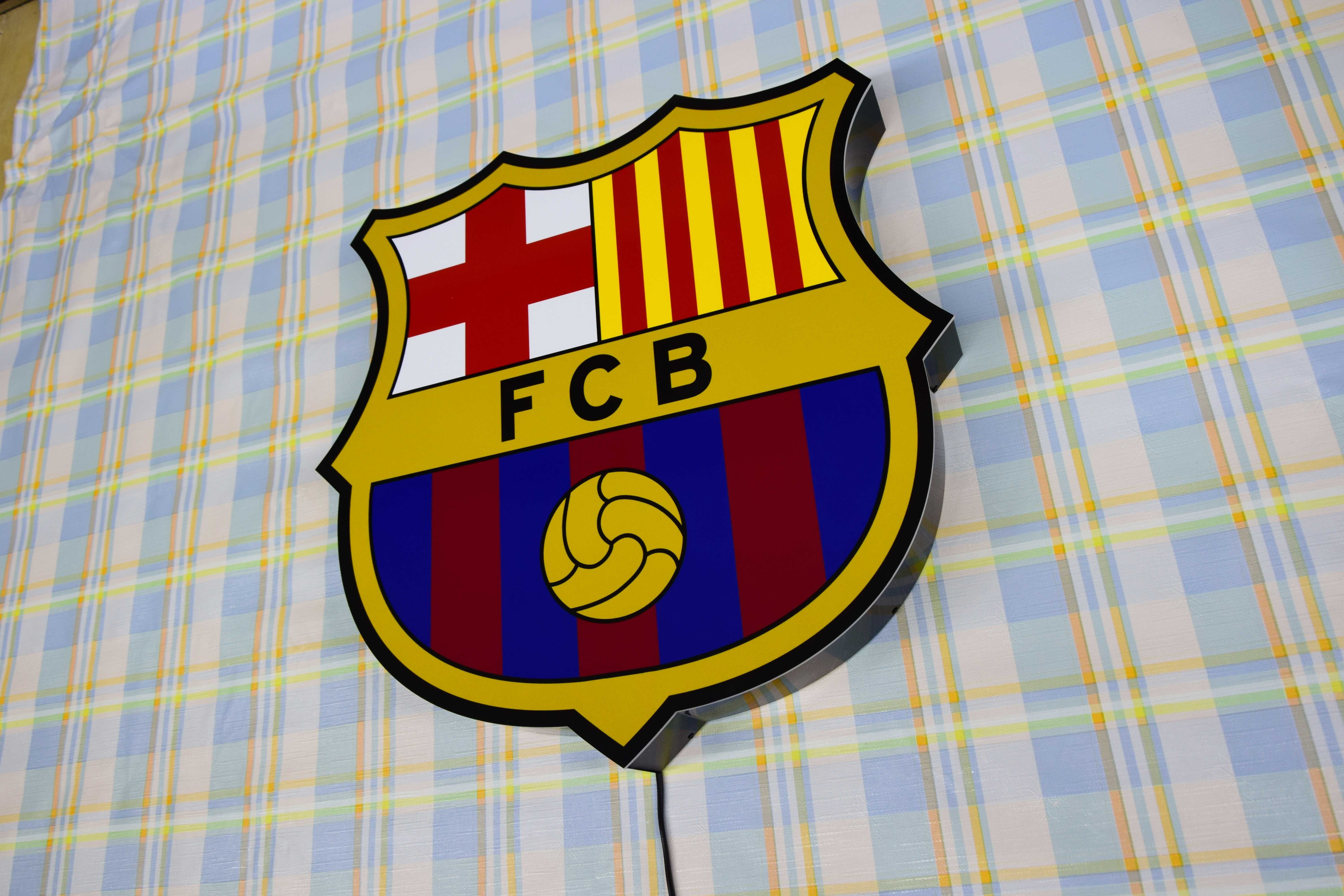 Podświetlane Logo FC Barcelona, LED Neon FCB, Herb 3D, Plafon, Prezent