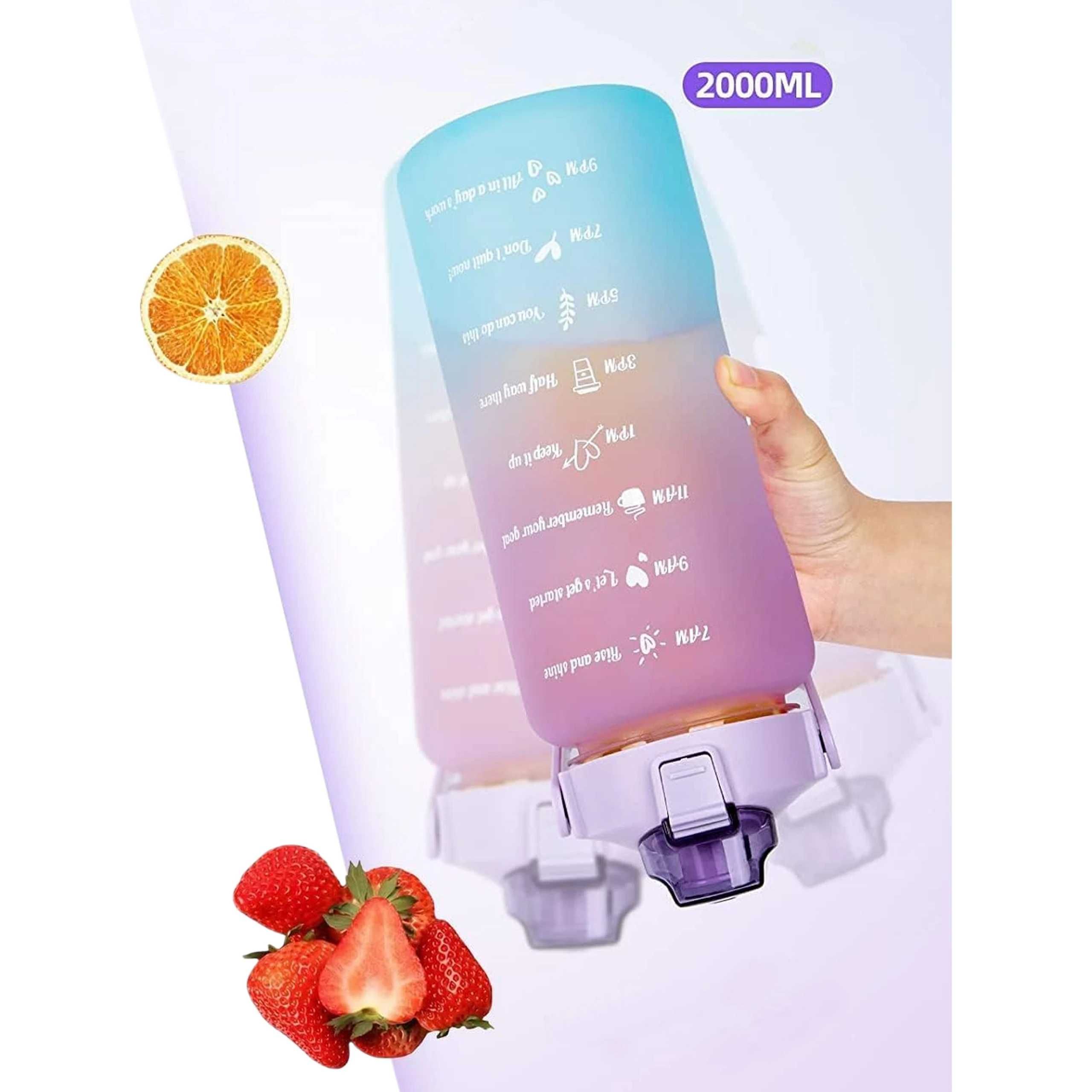Bidon Butelka Motywacyjna Do Picia 2000ml 2l ZE SŁOMKĄ Z UCHWYTEM