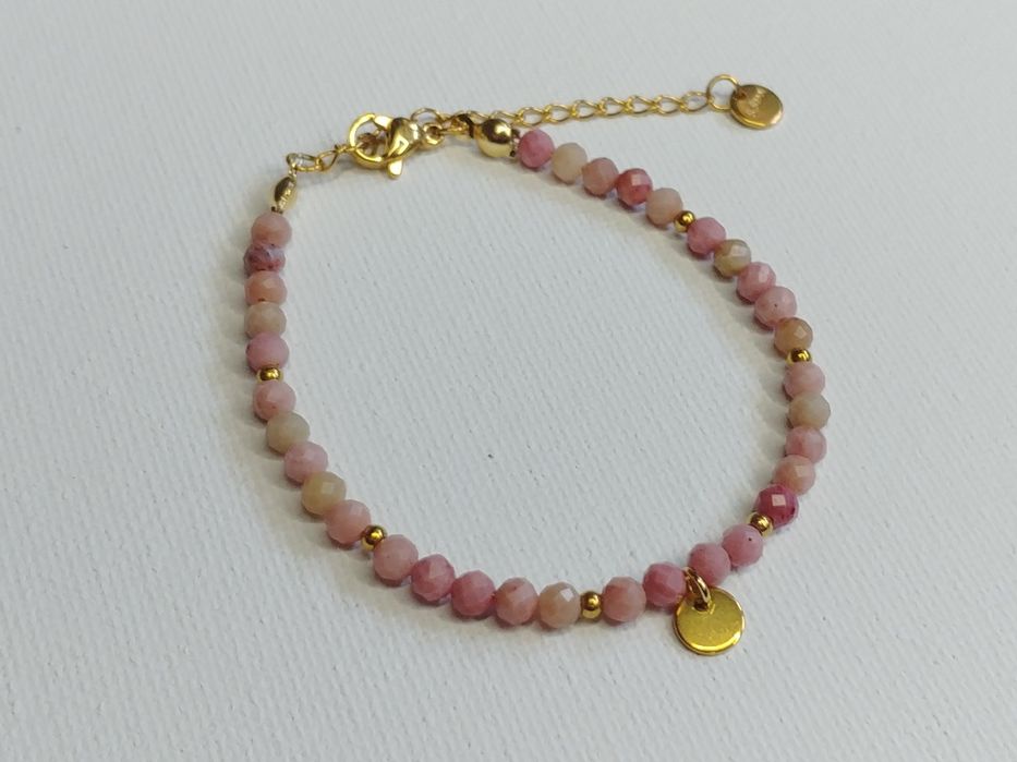Bransoletka handmade kamienie rodonit różowa, złota, prezent