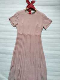 Shein sukienka plisowana długa na bal komunię pudrowy róż 34/36