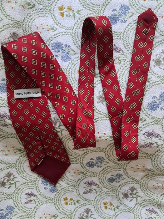 Krawat męski pure silk jedwabny wiśnia 100% silk jedwab