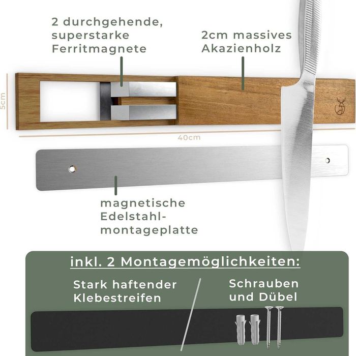 Nowa drewniana listwa magnetyczna na noże / stojak / WALDWERK !A3070A!