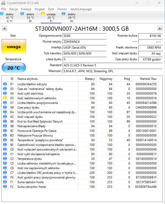Dysk HDD Seagate IronWolf 3TB 3.5'' SATA III (ST3000VN007) USZKODZONY