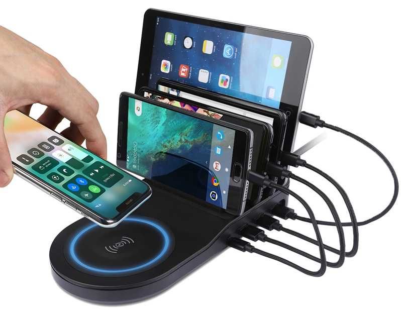 Беспроводное Зарядное Устройство и 4USB- Мульти зарядка Док Станция Qi