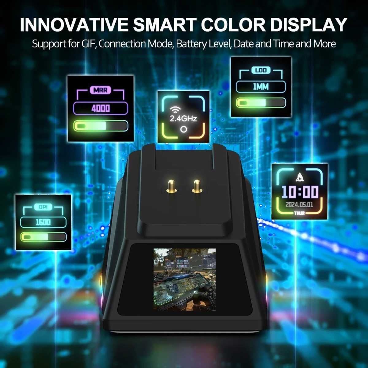 Миша AJAZZ AJ159 APEX Black док-станція з екраном PAW3950 DPI 42K