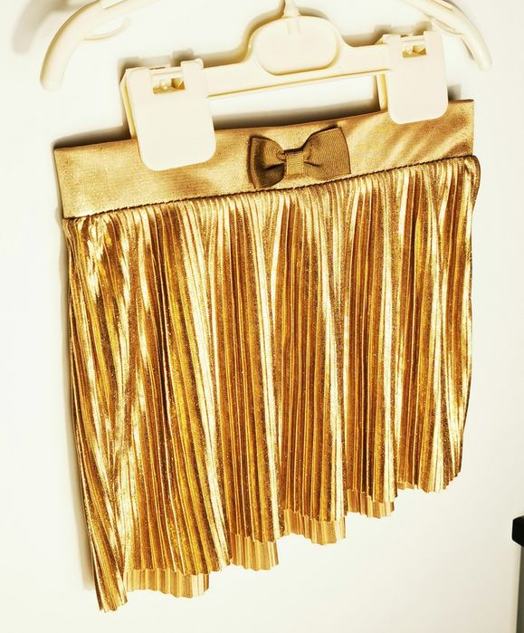 Spódniczka brokatowa, świąteczna, plisowana, złota, kokarda