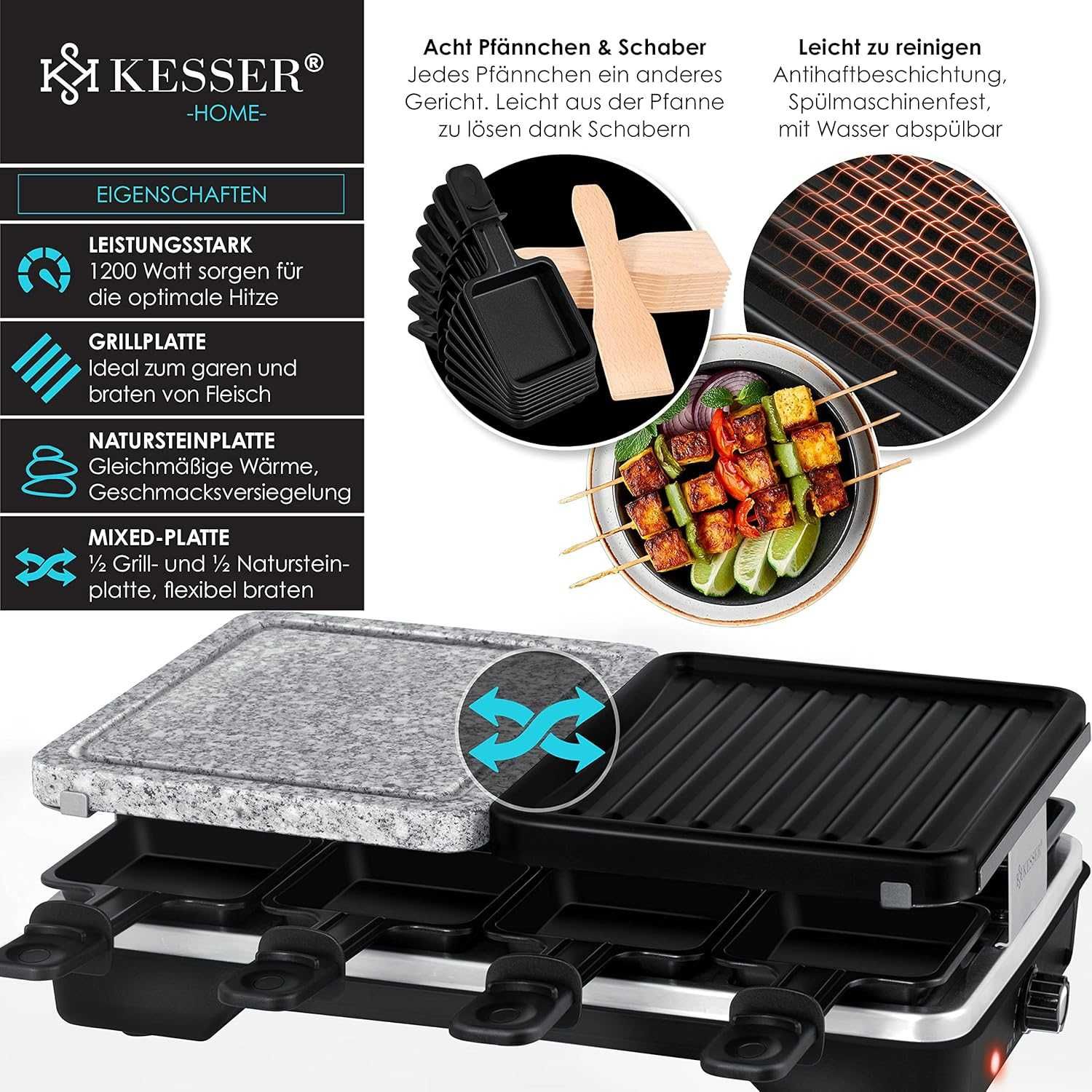 Grill raclette z kamieniem do grillowania dla 8 osób KESSER