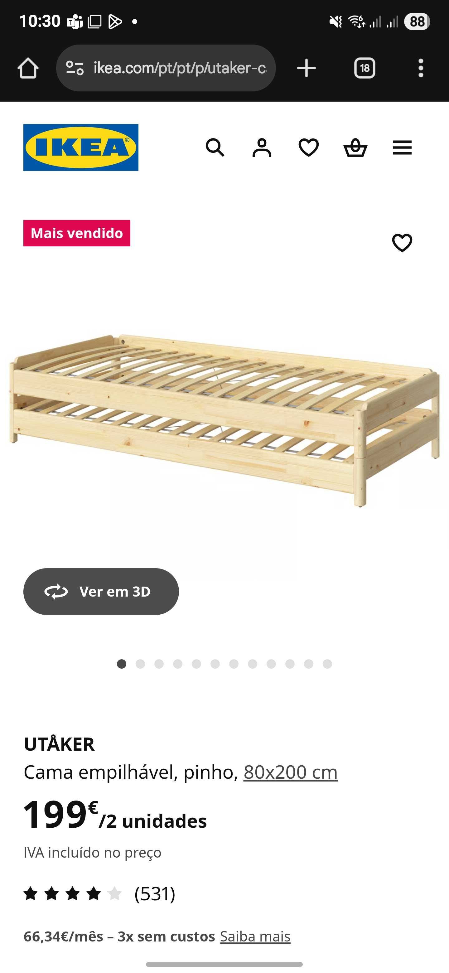 Cama empilhavel com dois colchões - 100€ para retirada hoje.
