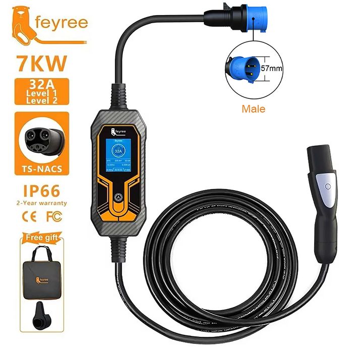 feyree 32A 7KW Tesla, тесла, nacs кабель 5м. зарядка електромобіля