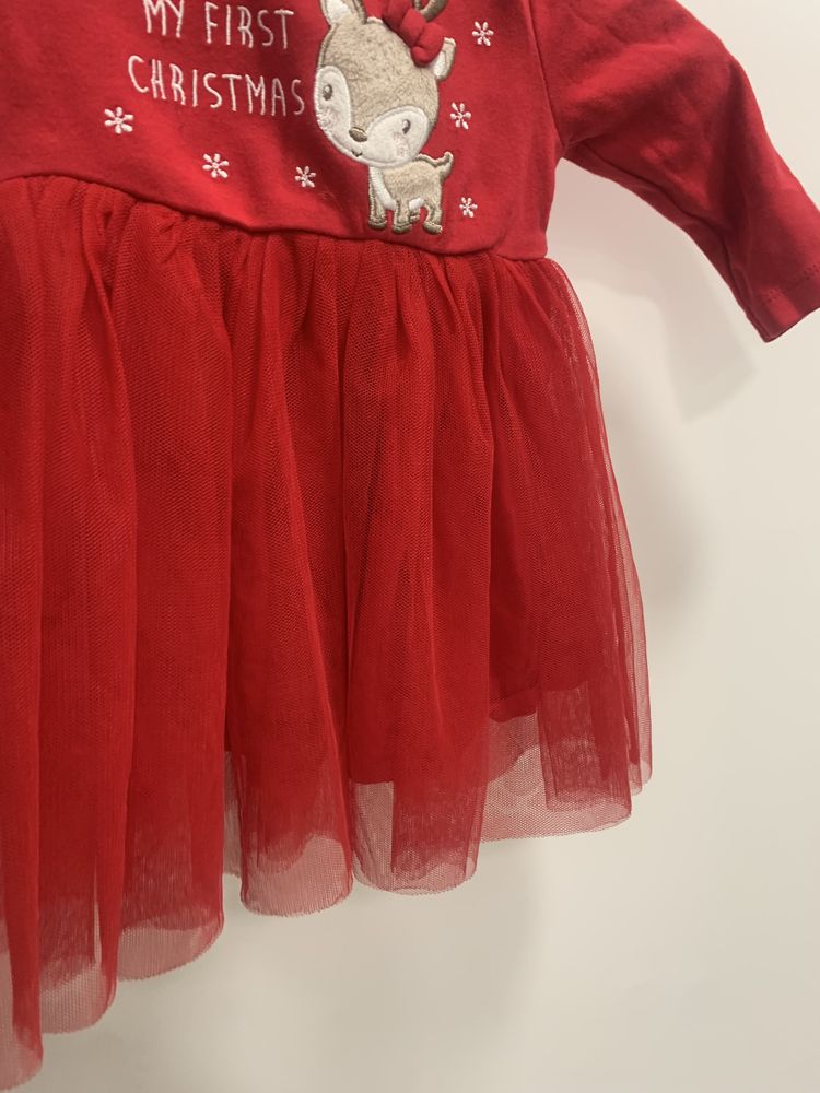 Sukienka świąteczna czerwona mikołajka tiul  na sesję z reniferem