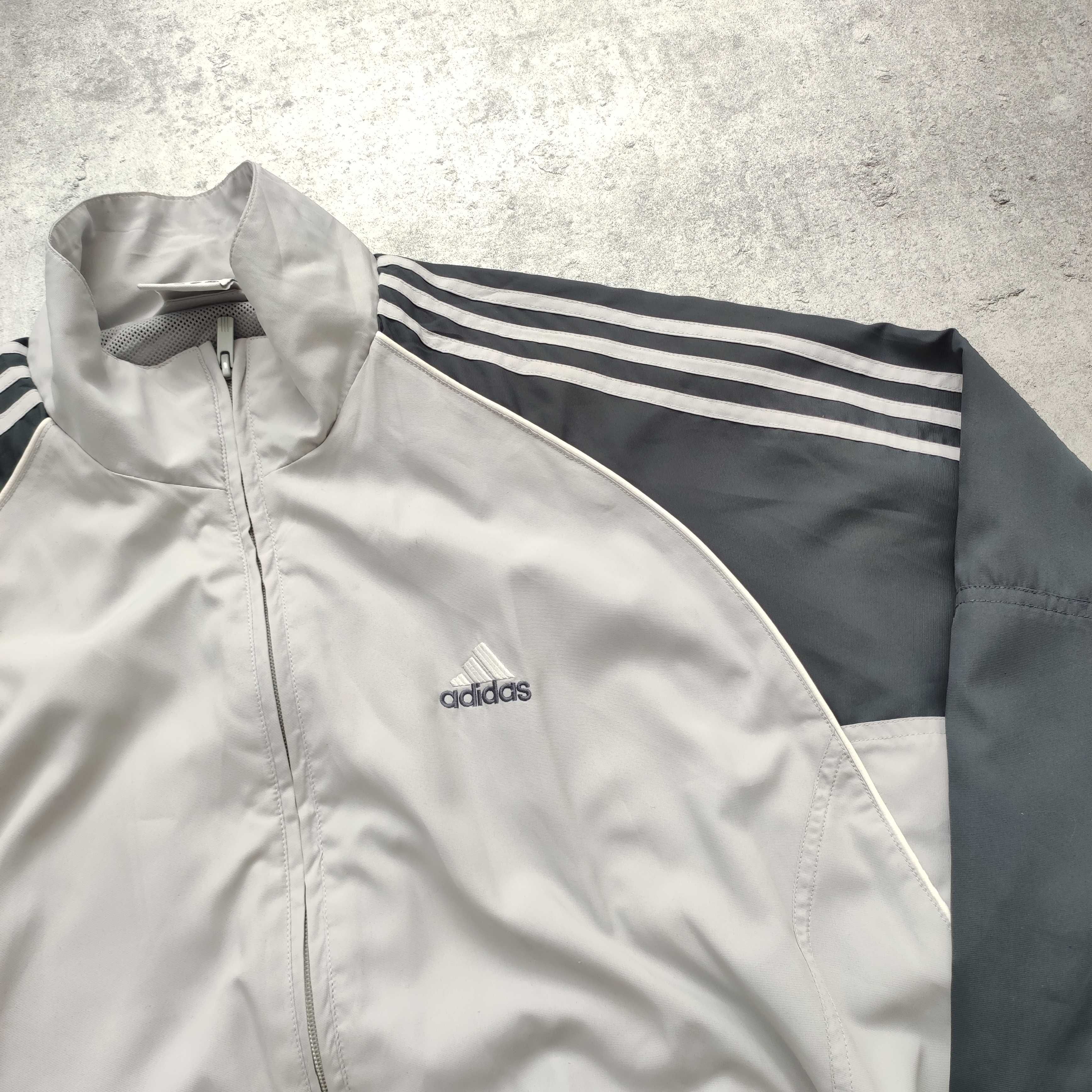 MĘSKA Retro Kurtka Wiatrówka Bluza Suwak 3 Paski Adidas Szara Sport