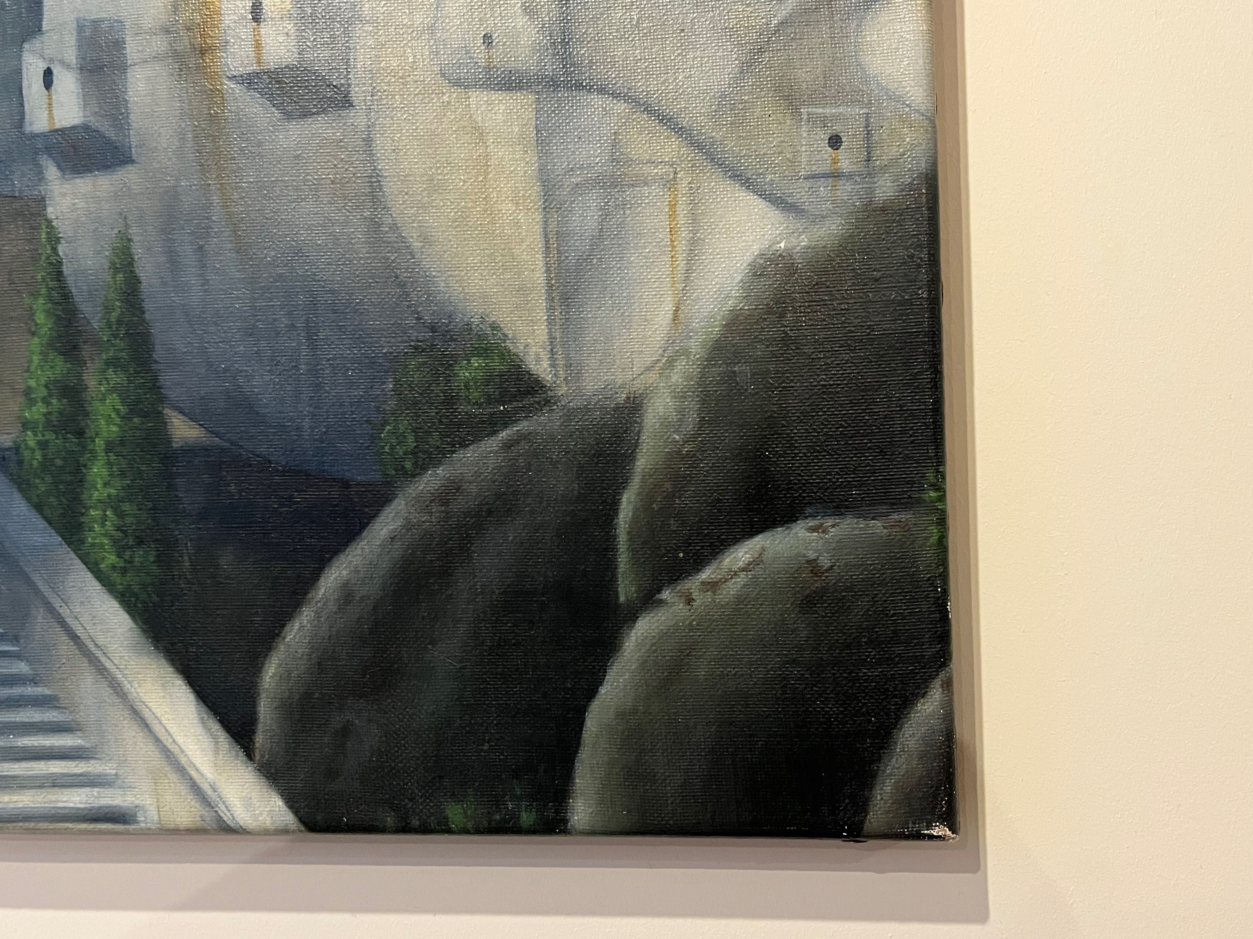 Wielki obraz olej na płótnie, Homeros Utopia 1999r. W stylu Beksiński
