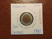Equador - moeda comemorativa de 100 sucres de 1997 (bimetálica)