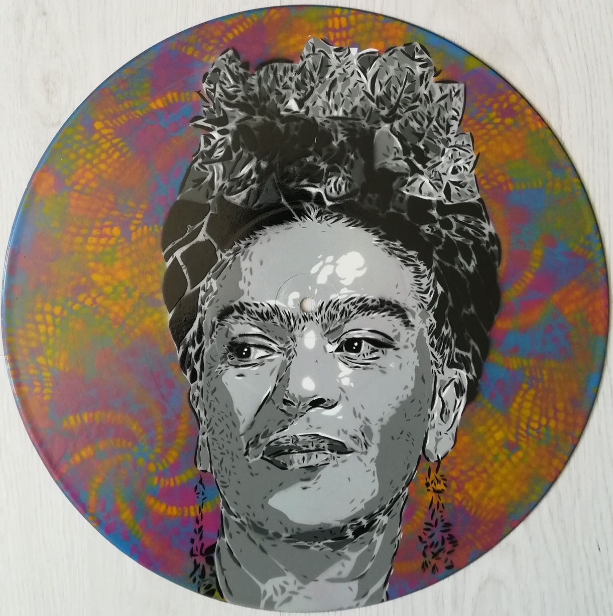 Frida kahlo pintura original em disco de vinil