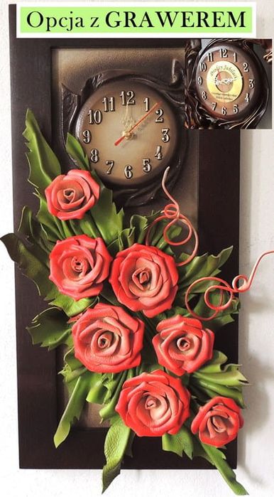 Nowoczesny obraz ze skóry z czerwonymi różami w wąskiej ramie + GRAWER