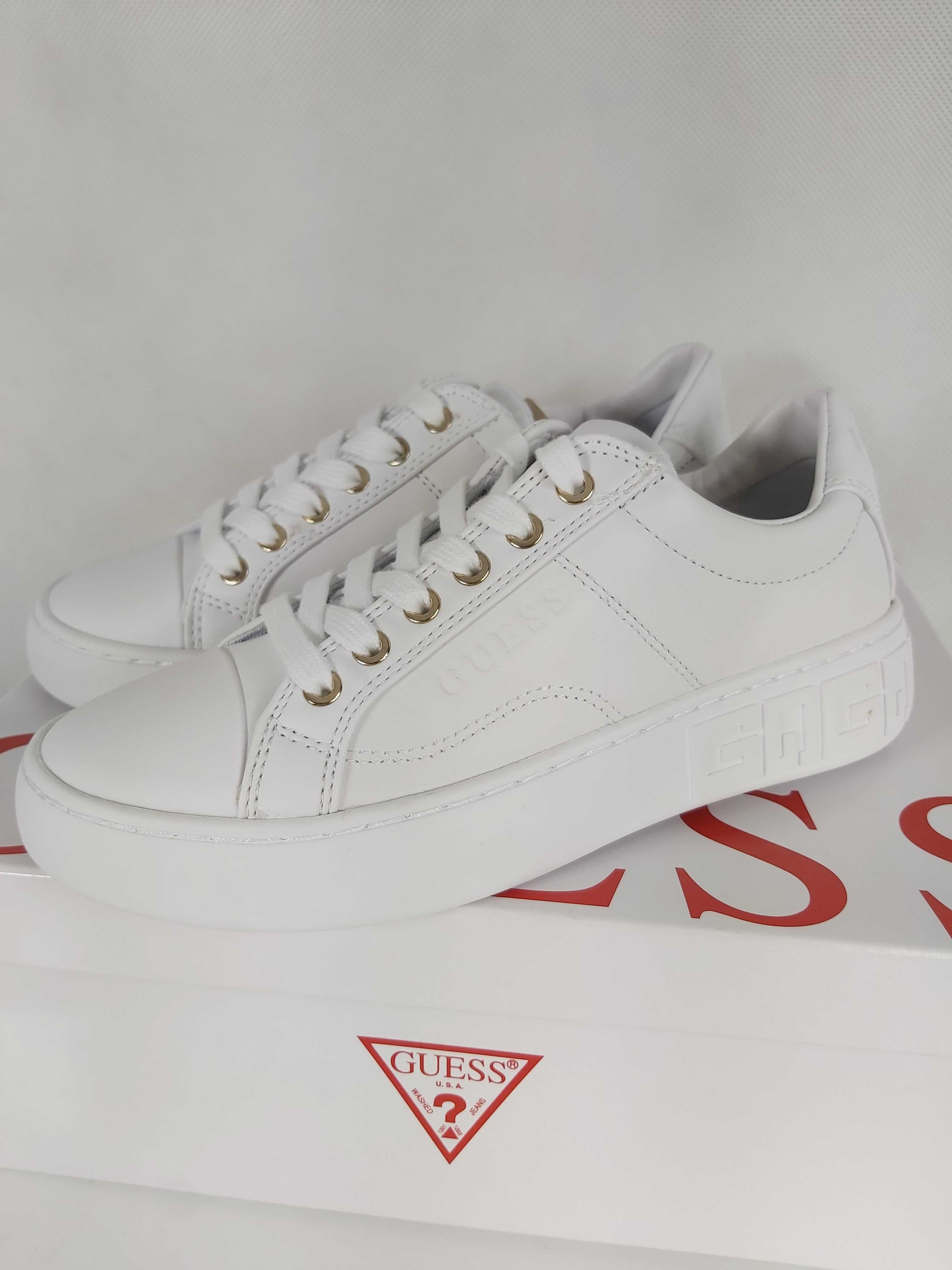 SP Nowe skórzane sneakersy GUESS białe trampki 35 a261