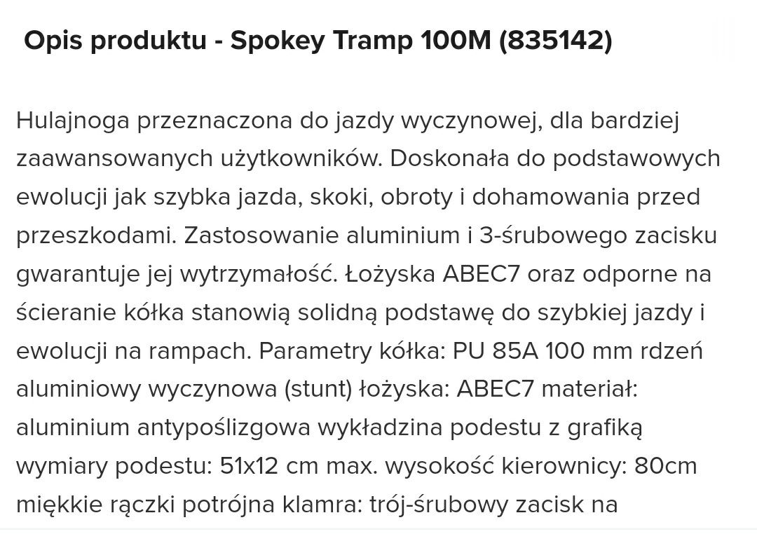 Hulajnoga wyczynowa Spokey Tramp 100M