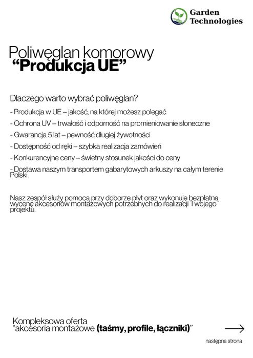 Poliwęglan komorowy do szklarni i zadaszeń|4–16 mm|Bezbarwny/kolorowy