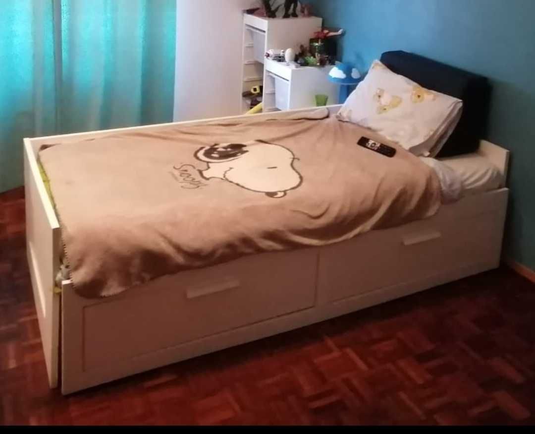 Cama solteiro extensível para cama de casal, com 2 gavetões