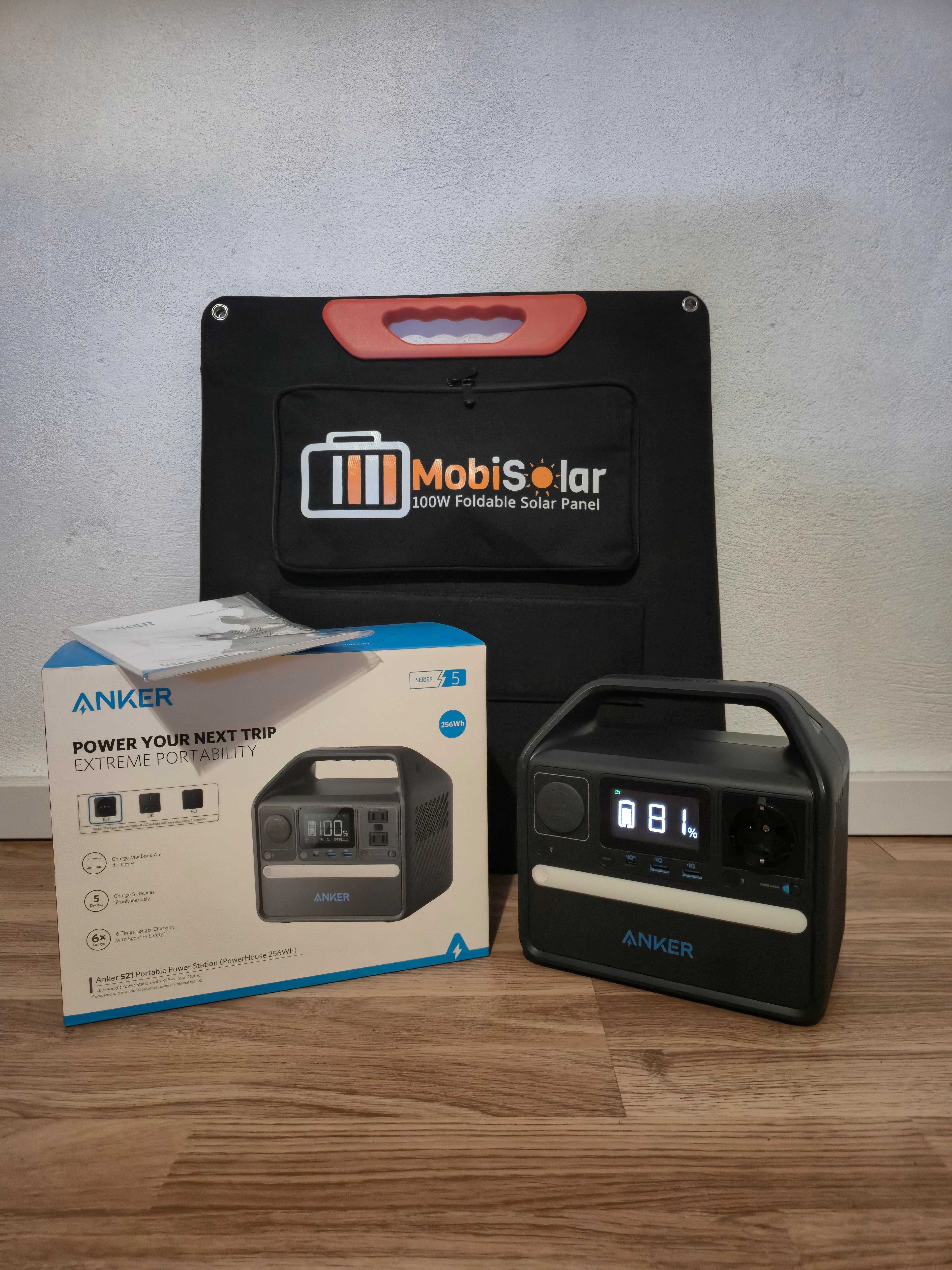 Powerstation Anker 521 + Painel Solar Mobisolar 100W — como novos